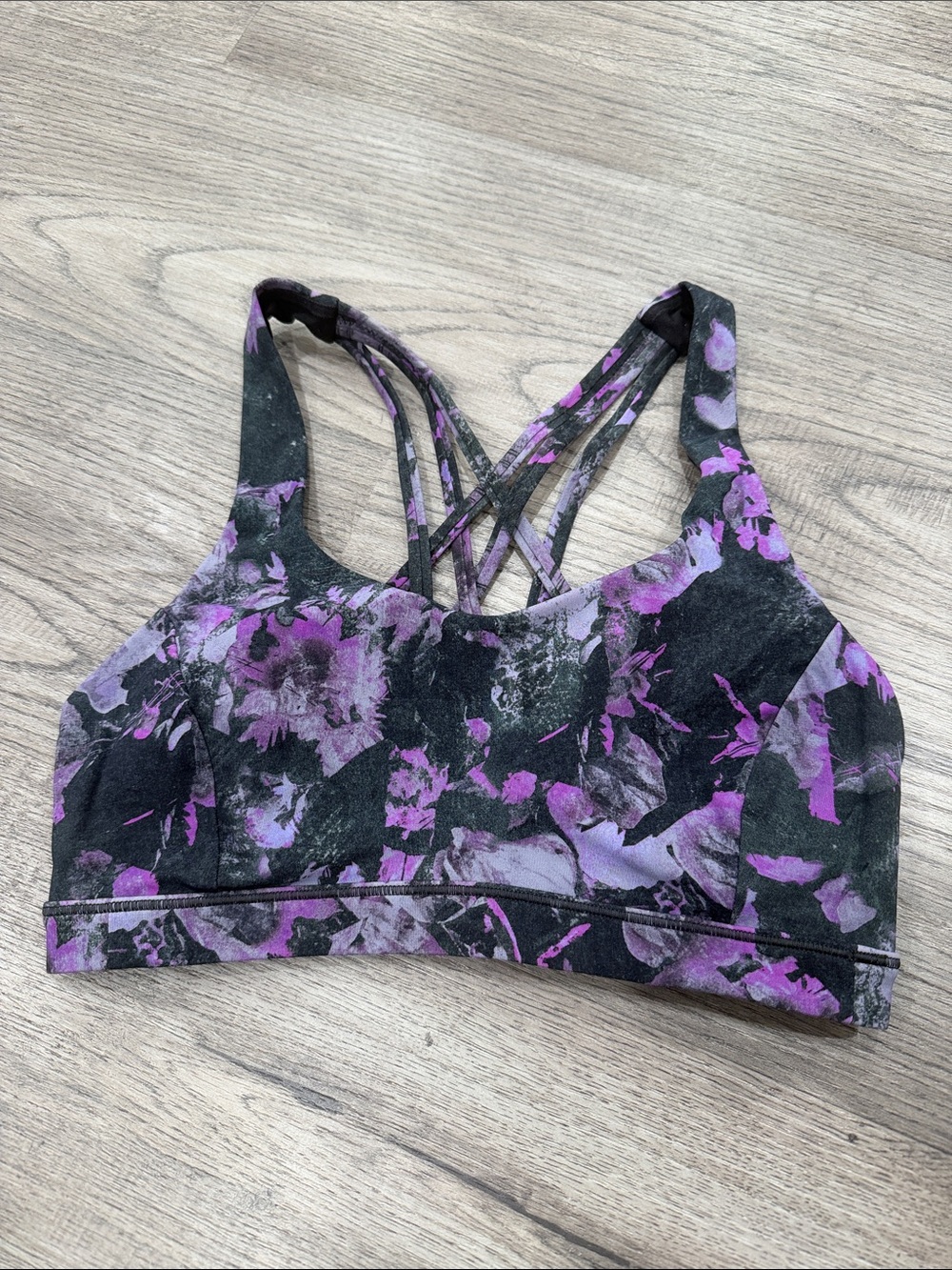 lululemon athletica Black & Purple Floral Strappy Sports Bra